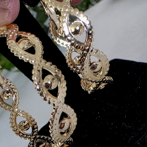 Gold Filled Hoop Earrings Evil Eye Design - Picture 7 of 7
